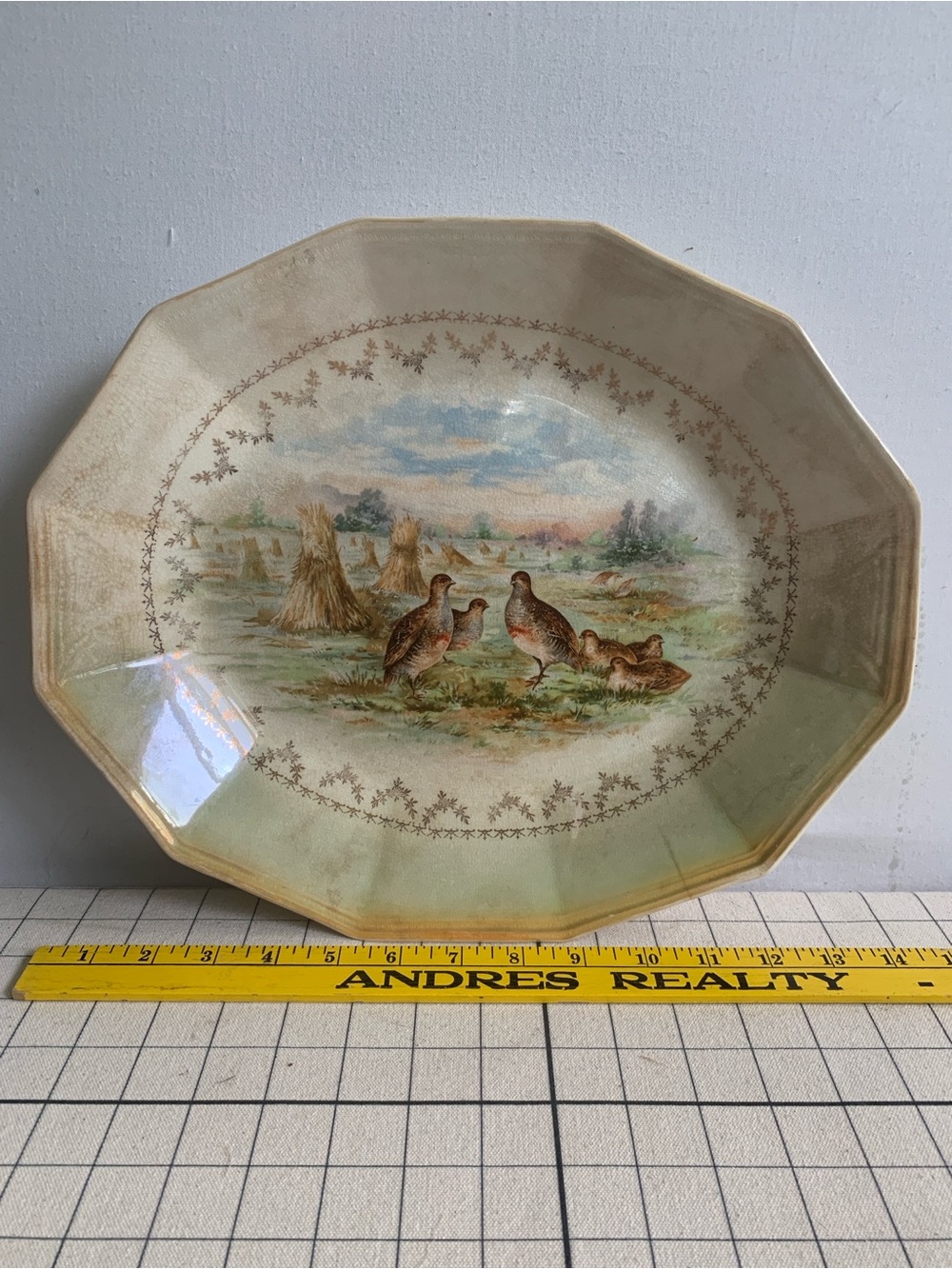 Antique Partridges serving platter, Sterling China (early 1900s) - Autumn Decor!